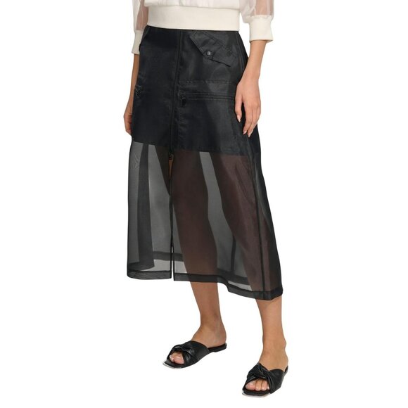 NWT DKNY Womens Organza Cargo Skirt Sheer P4BNUWEN Black 2 - Picture 3 of 9